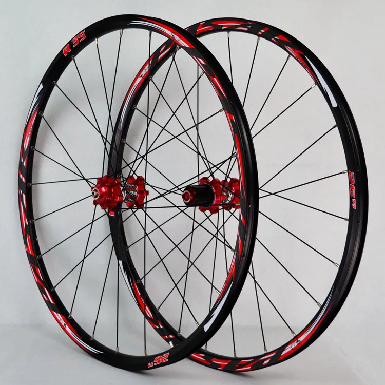 MTB 26 дюймов горный велосипед колесо 24 Отверстия спереди 2 сзади 4 подшипника ступицы Супер Гладкие 27,5 er колеса Светоотражающие логотип обод цикл - Цвет: 26 Red Carbon