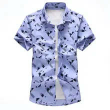 Гавайская рубашка мужская одежда клетчатый принт короткий рукав блузка Мужская рубашка платье Повседневная Camisa masculina темно-синий белый
