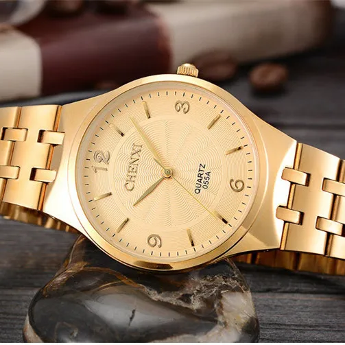 Новая мода CHENXI Брендовые женские мужские кварцевые часы платье наручные часы Мода Повседневная пара золотые часы для влюбленных - Цвет: Men gold face