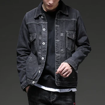

New Solid Casual Slim Denim Jacket Size M-3XL Bomber Jacket Men Cowboy