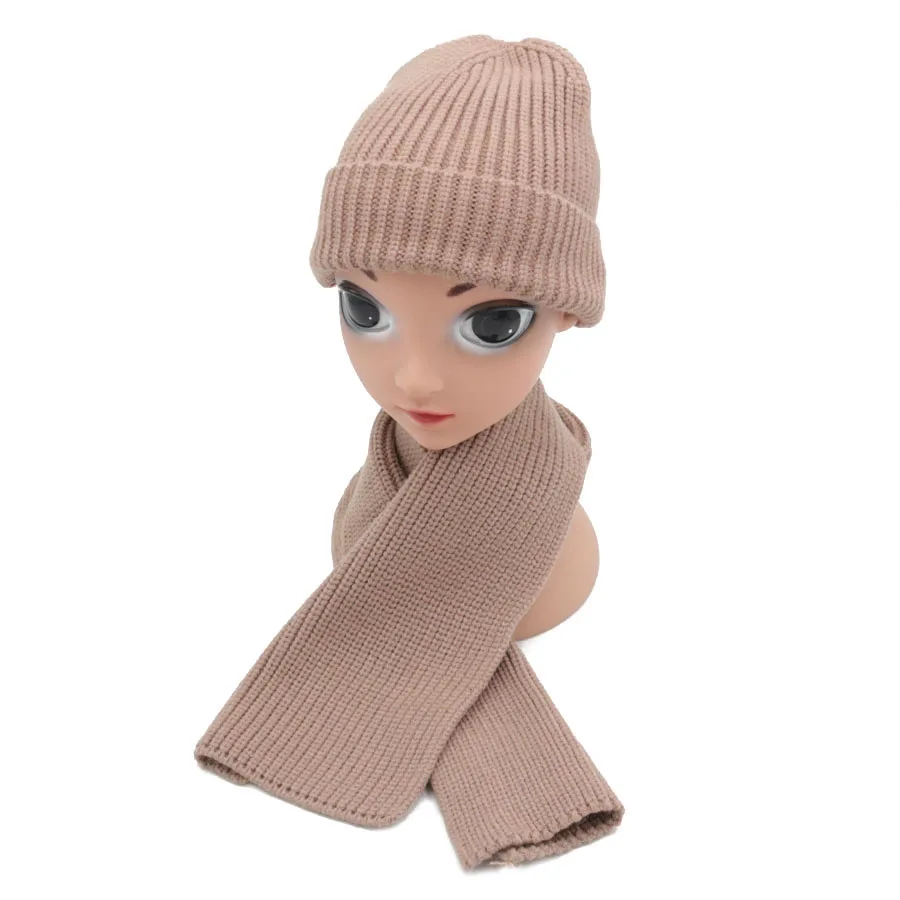 Осень и зима теплые наборы шарф шапка для детей вязаный хлопок сплошной цвет дети милые шапки и шарфы YWMQFUR