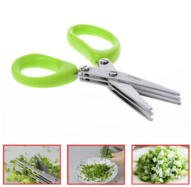 

Small 3 Layers Multi-functional Stainless Steel Kitchen Knives Scissors Sushi Shredded Scallion Cut Herb Spices Scissors GYH
