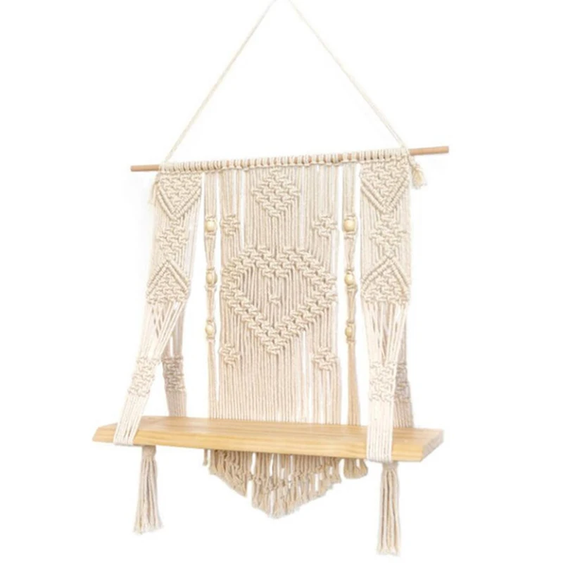 Tassel Tapestry Wall Hangings Hand-Woven Wall Decoration Bohemian Hand-Woven Line Tassels Tapestries Bedroom Wall Shelf Racks