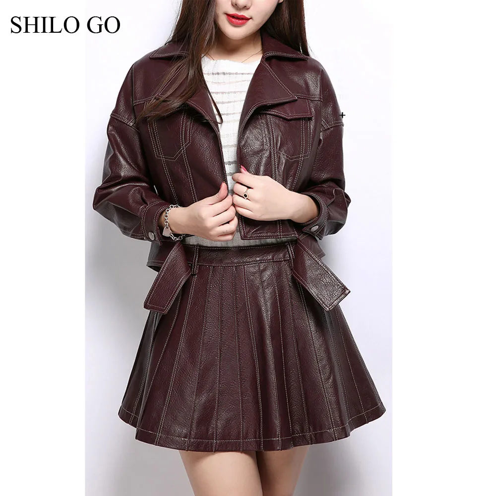 Женский кожаный костюм SHILO GO Осенний модный из натуральной овчины с отворотом и