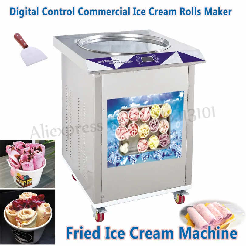 55cm Round Pan Fried Ice Cream Machine Electric Commercial Rolled Ice Yogurt Maker Stainless