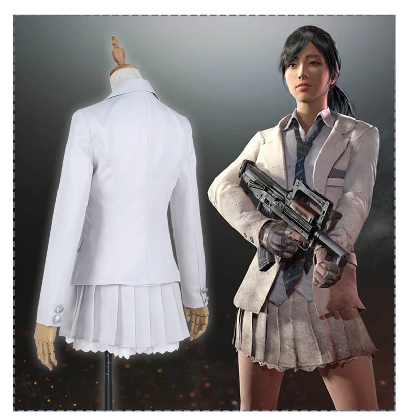  Hotest Game PUBG Cosplay Clothes Playerunknown's Battlegrounds Cosplay Costume Dress Set Whilte Col