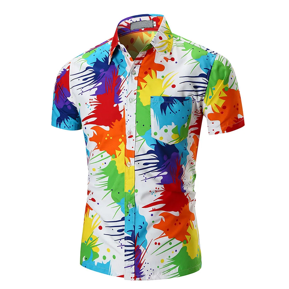 

Men Shirt Short Sleeve Streetwear Casual Mens Shirts Casual Slim Fit Printed Pocket Mens Clothing 2019 Camisa Hombre Slim Fit