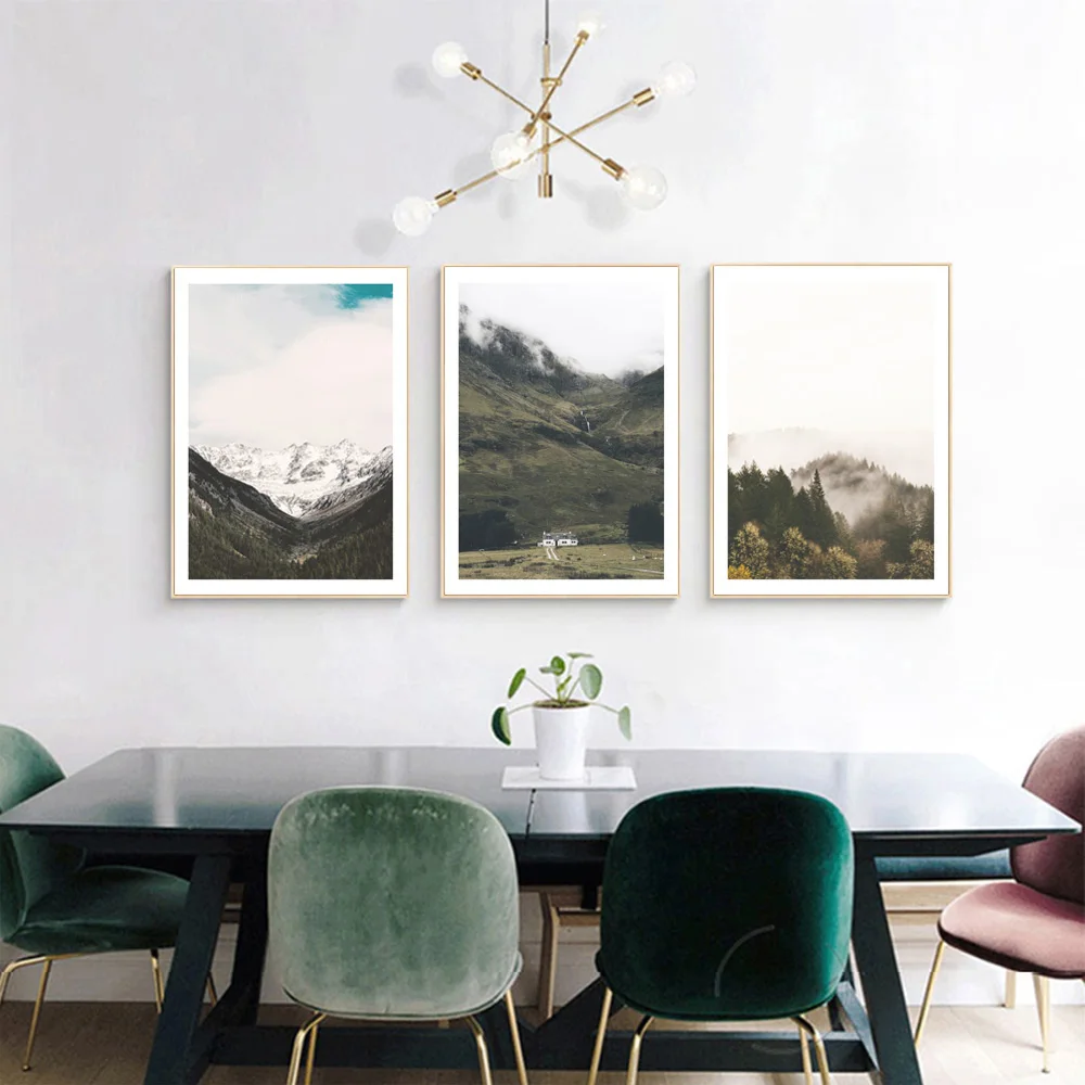 Mountain And Forest Painting Landscape Art Prints Nordic Poster Vintage Wall Art Canvas Painting Wall Pictures Nature Unframed