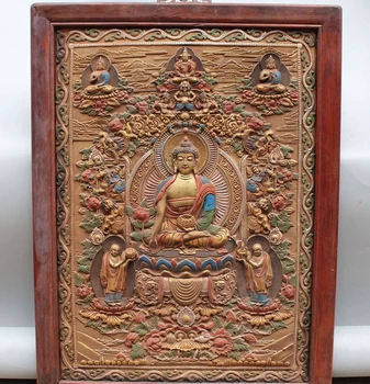 

30"Tibet Buddhism Wood handwork carve Sakyamuni Shakyamuni Amitabha Buddha Statu