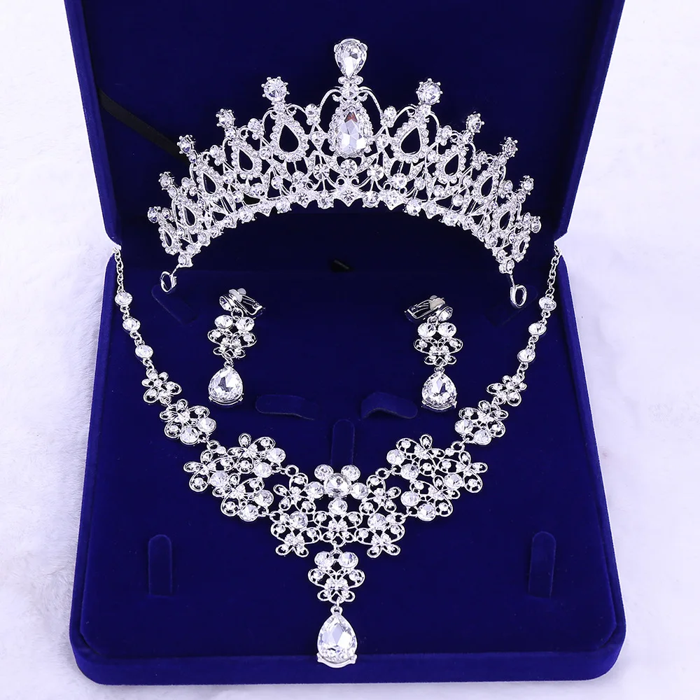 Мода Высокое качество Кристалл, свадьба, для новобрачных ювелирные наборы Для женщин диадема невесты корона и Серьги Свадебное ожерелье