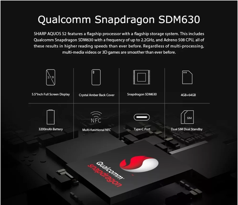 SHARP AQUOS C10 S2 смартфон с 5 дюймовым дисплеем восьмиядерным процессором Snapdragon 630 ОЗУ 4
