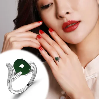 

2020 Rushed Time-limited Women Semi-precious Anniversary Rings Anel Ring Natural Hotan Fox Ring Female 925 Open Finger Jewelry