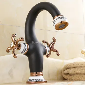 

Dual Handles Black Painted Porcelain Bathroom Basin Brass Faucets Sink Faucet Mixer Tap B108