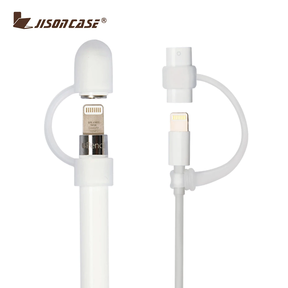 

Jisoncase 2 Pairs Pencil Cap for Apple Pencil Soft Silicone Cap Cover Case Anti-lost Holder for Cable Connector Tether