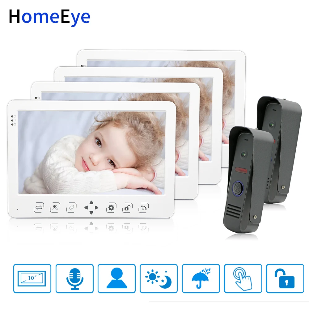HomeEye 10'' Video Door Phone Video Intercom Doorbell 2-4 Home Access System Voice Message Spanish Menu Video Record Unlock Door HomeEye 10'' Video Door Phone Video Intercom Doorbell 2-4 Home Access System Voice Message Spanish Menu Video Record Unlock Door