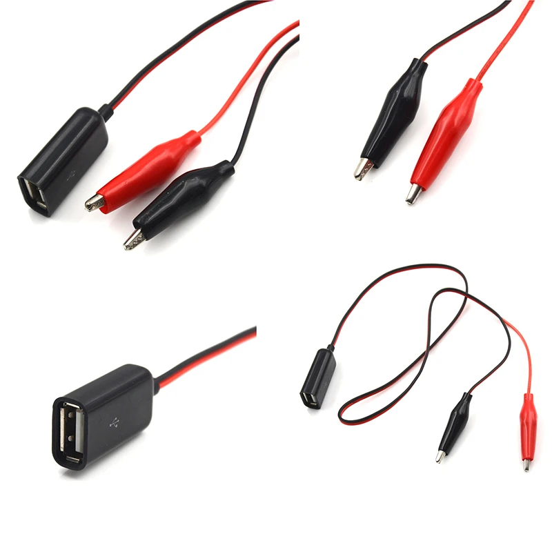 Красный и черный 50 см провода аллигатора тестовые зажимы зажим к USB гнездовой