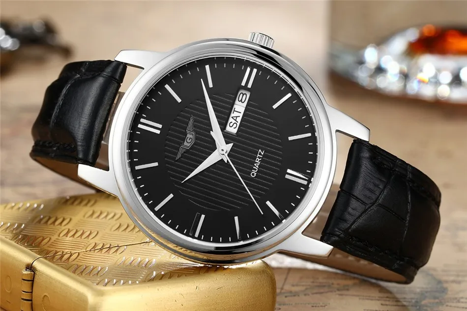 NEW GUANQIN Mens Watches Casual Date Week Quartz Watch Leather Strap Clock Men Wristwatch relogios masculino New Year Gifts (2)
