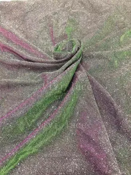 

5yards HL2535 green mix fushia with silver shade black mesh net tulle for wedding dress/evening dress/fashion show,ship by dhl