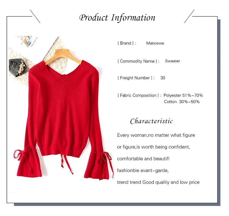 V Neck Sweater Women Knitted Pullover Winter 2018 Lace-up Top Casual Woman Flare Long Sleeve Ladies Sweaters and Pullovers Solid (9)