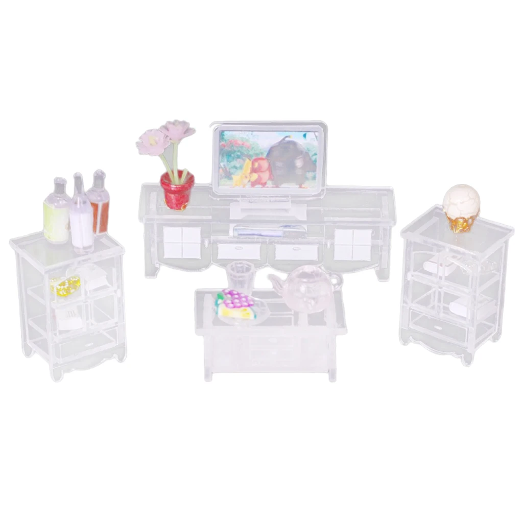 ABS миниатюрная двухъярусная кровать и ТВ шкаф торцевой стол набор для 1/12 куклы дом детская спальня/мебель для гостиной жизнь сцены Декор