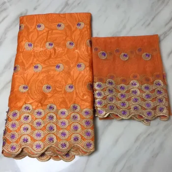 

Hight Quality Goods Orange Color Bazin Riche Lace Fabric Hand Made Basin African Indian Women Men Daily Clothes Cotton Material