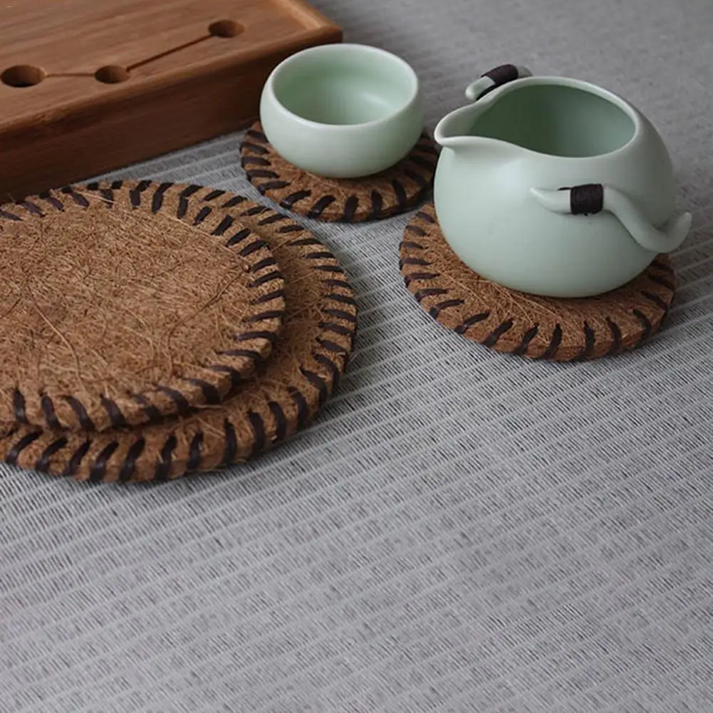 Natural Coconut Husk Placemat Innovative Handmade Coasters Coconut Silk Insulated Pad Table Mats Cup Holders Home Kitchen Pads