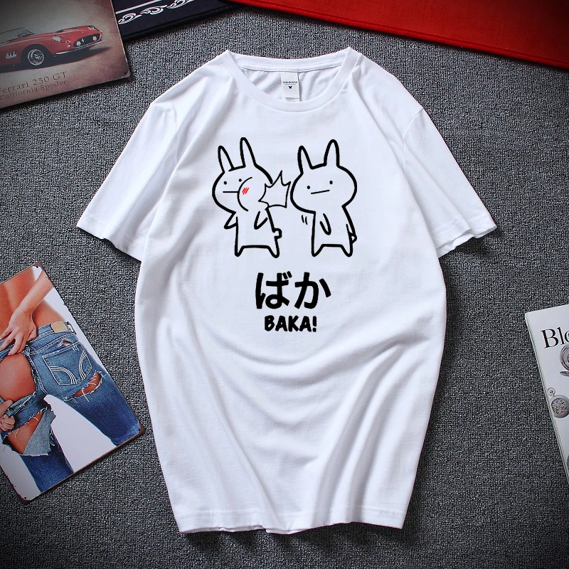 Baka Rabbit Slap футболка, японские забавные аниме топы, мужские хлопковые футболки с коротким рукавом и круглым вырезом, новинка, японская футболка, европейский размер