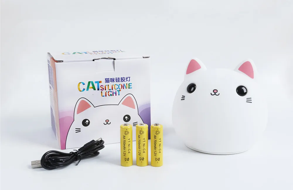 SuperNight Cute Cartoon Cat LED Night Light Silicone Rechargeable Touch Tap Kids Baby Bedroom Bedside Warm Colorful Table Lamp (7)