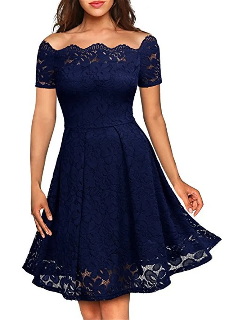 

2019 Summer Women Off-Shoulder Lace Dress A-Line Sexy Festivals Elegant Dress Party Classics Comfort Vintage Dresses