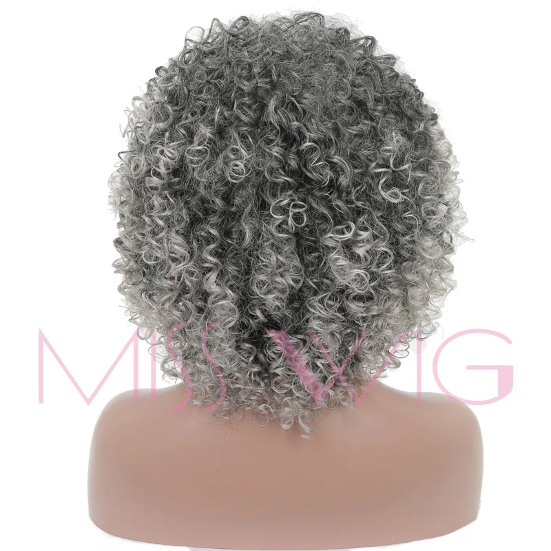 MISS WIG 16 дюймов длинные вьющиеся парики для женщин серые Смешанные черные 260 г