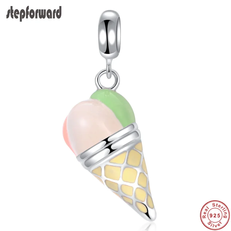 

Popular High Quality DIY Ice Cream Enamel Design 925 Sterling Silver Ice-cream Cone Hanging Charm for Bracelet and Necklace