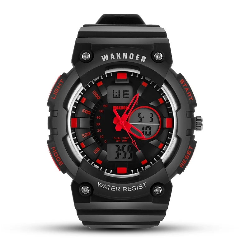 

2018 WAKNOER Dual Display Men's Watch Men Watch Waterproof Military Sport Watch Silicone Strap LED Digital Watches reloj hombre