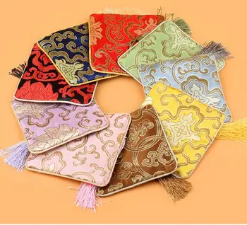 

10 pcs per bag 11.5x11.5CM jewelry bag,gift bag ,jewelry pouches,mixed color, silk bag propitious cloud pattern mixed color