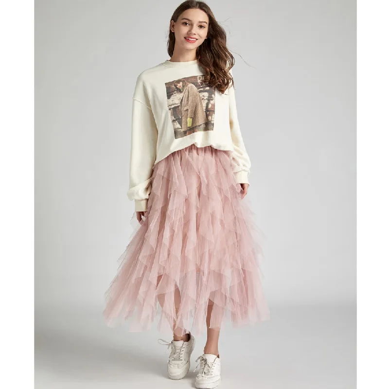 Корейские демисезонные модные пачка Женская юбка из тюля длиной макси юбка черный, розовый Высокая Талия Женская плиссированная юбка