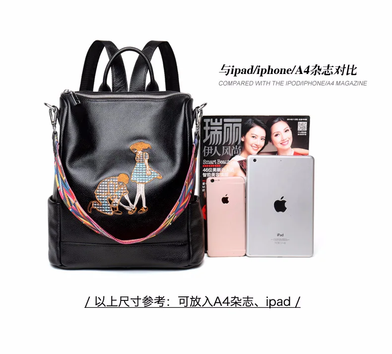 BJYL женский рюкзак из натуральной кожи, простая замшевая женская сумка на плечо, многофункциональные школьные рюкзаки с вышивкой для девочек