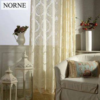 

NORNE Decorative Semi Beige Light weight Lace Sheer Window Curtain Curtains Voile Panels Drapes for Bedroom Living Room,Kitchen