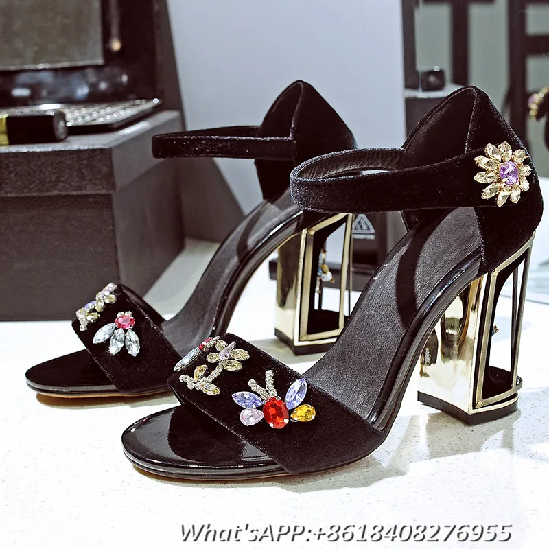 MIQUINHA Shoes Women Flower Sandals Round Toe Shoes Beautiful Crystal