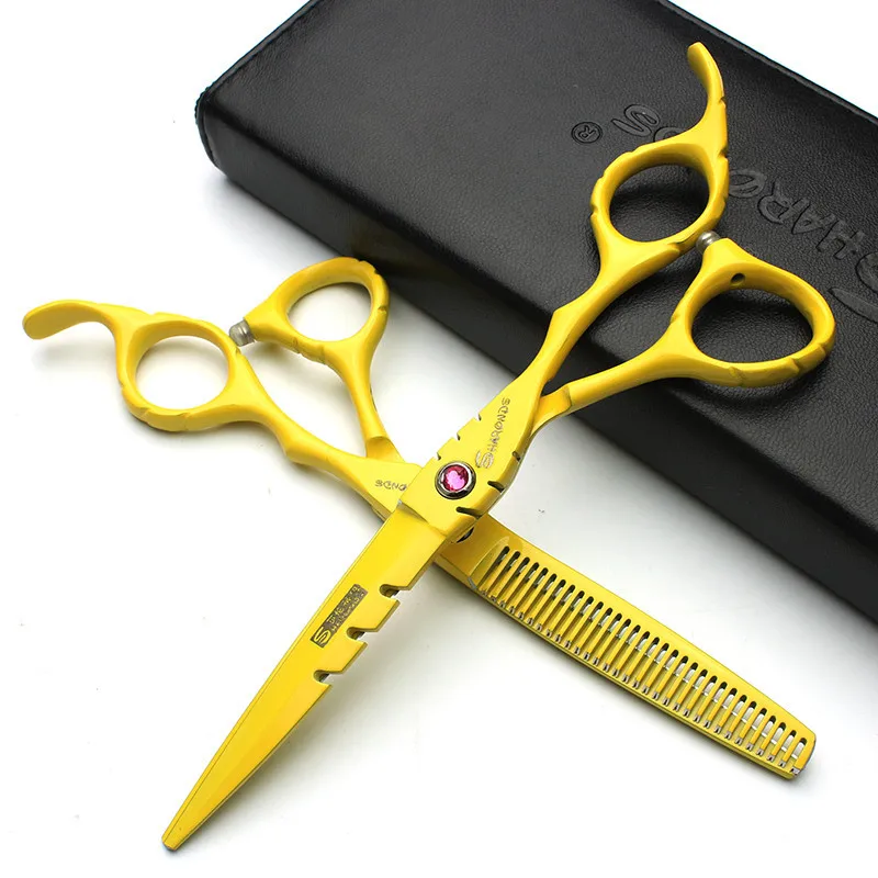 Japan-6-inch-stylist-hairdressing-scissors-tool-yellow-professional-hair-cutting-scissors-and-thinning-scissors-set (2)