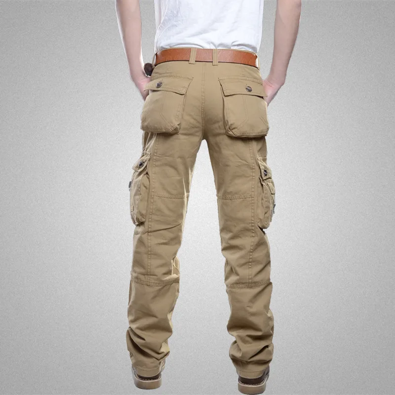 2 Styles Male Camo Jogger Pants Casual Men's Cargo Pants Cotton Trousers with Multi Pocket Army Black Khaki