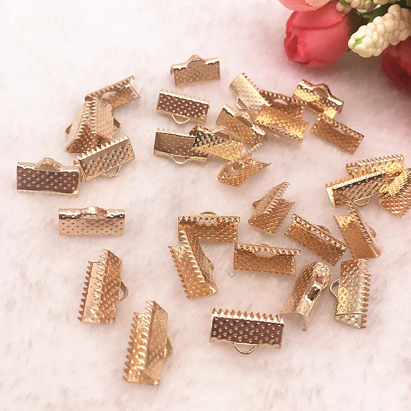 50 100pcs Gold Crimp End beads leather cord clasps End Caps For Jewelry