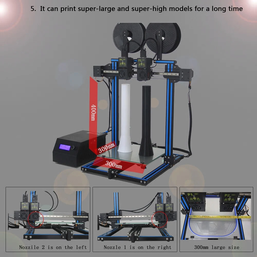 D3 3D-принтеры impressora 3d два Цвет и двойной насадка с 300x300x400 мм платформы и двойной экструдер цифровой 3D печати