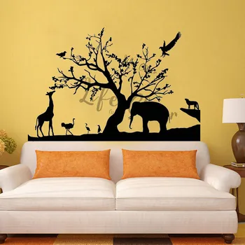

Animals Migration Vinyl Wall Sticker Removable Forest Theme Trees Wall Art Decal Elephant Giraffe Birds Wall Murals Art AC246
