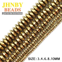 JHNBY плоские круглые граненые гематитовый шар 3/4/6/8/10 мм Натуральный Камень руды золотой 7 видов цветов свободные бусины для изготовления ювелирных изделий Браслеты рукоделие своими руками