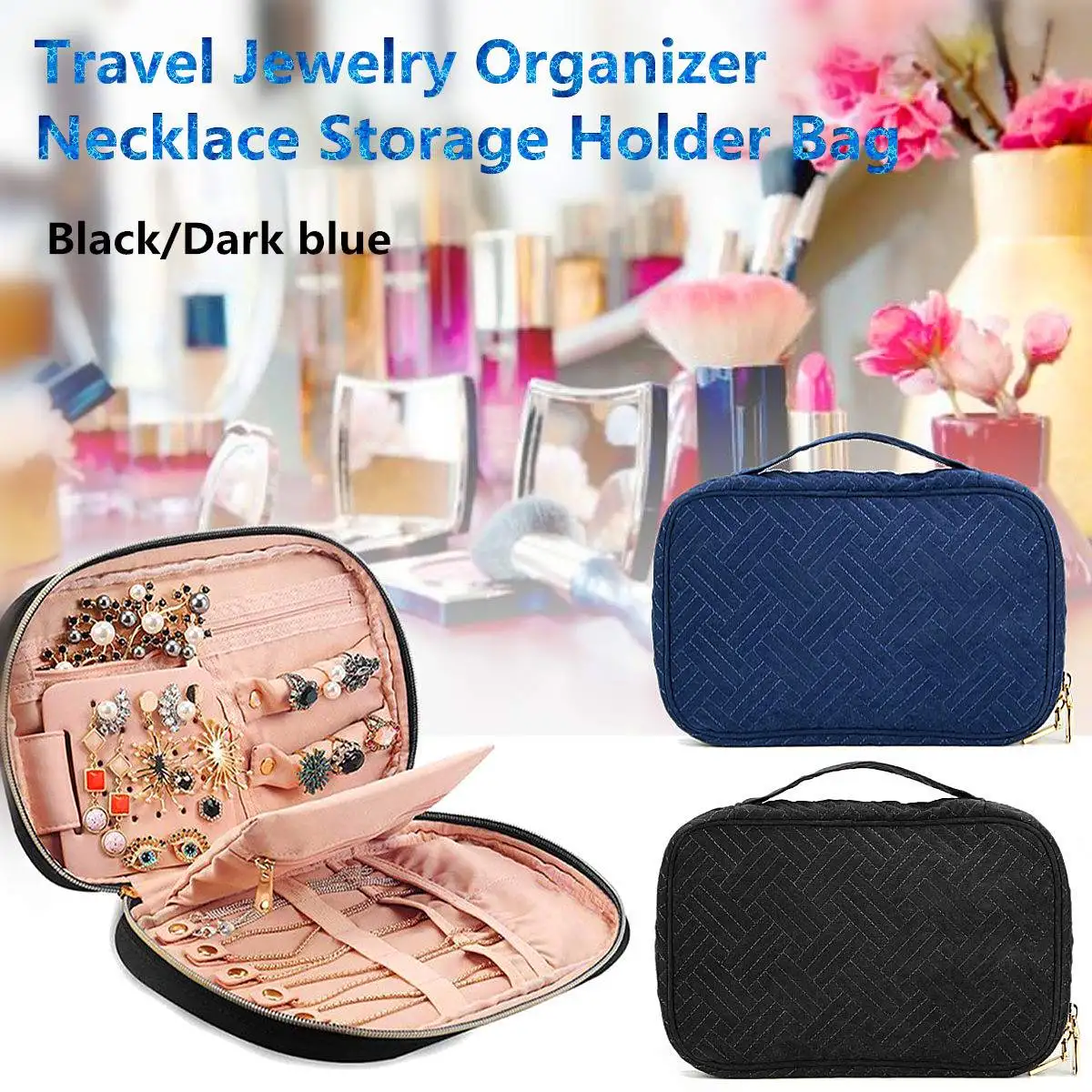 

Fashion Travel Jewelry Organizer Women Travel Necklace Earrings Rings Storage Holder Travel Display Case Bag Pouch