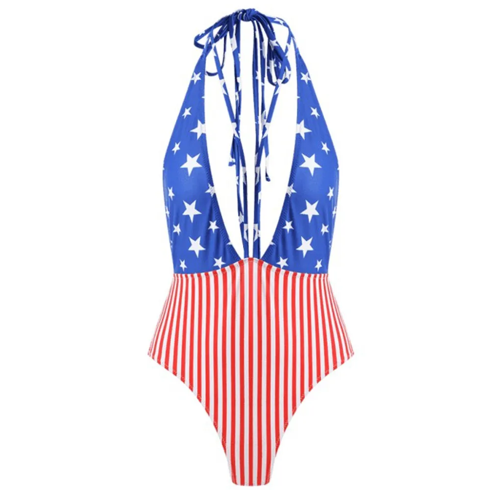 swimsuit with a high waist Women One Piece American Flag Swimsuit