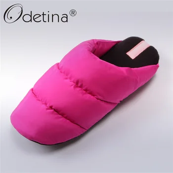 

Odetina 2018 New Winter Unisex Floor Slippers Women Lover Waterproof Men Keep Warm Down Indoor Home Slippers Light Soft Autumn