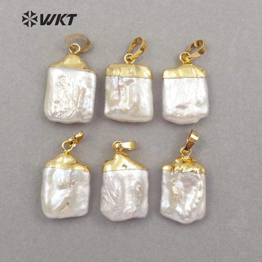 

WT-JP071 Unique Design Natural Baroque Pearl Pendant White Square Shape Pearl With Gold Capped For Women Jewelry Making
