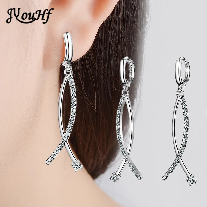 

JYouHF Fashion Trendy Simple Long Wavy Drop Earrings for Women Elegant 925 Sterling Silver Zircon Dangle Earring Party Jewelry