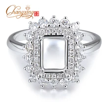 5.5×7.5mm Emerald 14k White Gold Diamond Semi Mount Ring Wholesale Jewelry