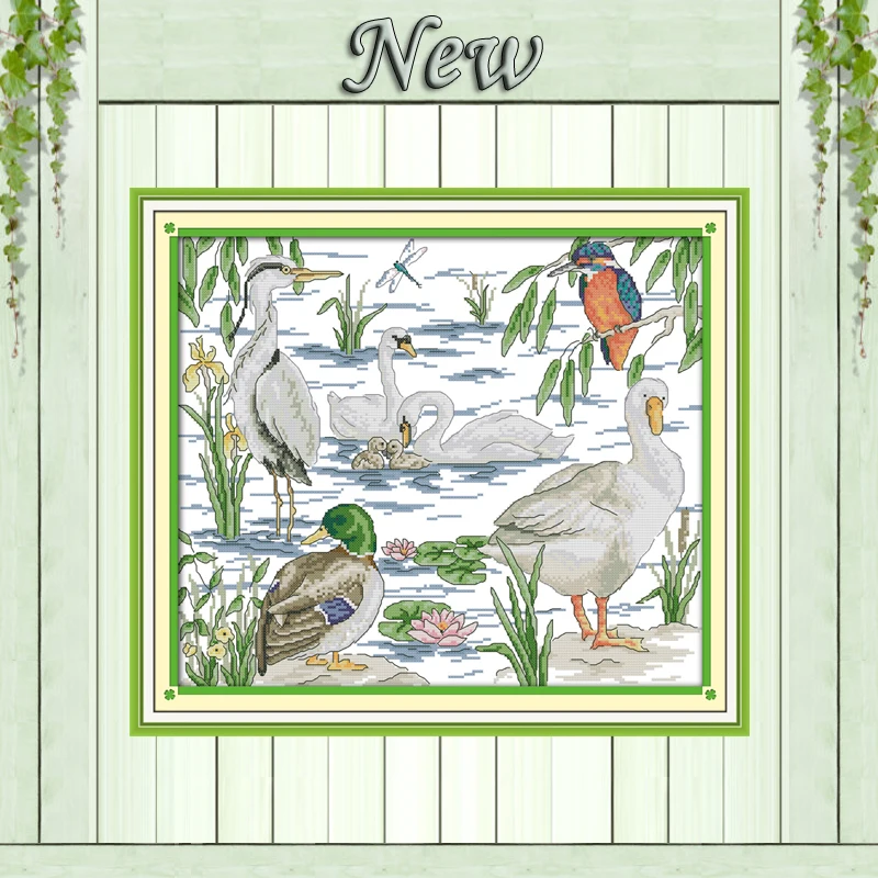 

Water birds duck diy 11CT counted print on canvas needlework full embroidery Sets DMC 14CT Cross Stitch kits home Decor painting